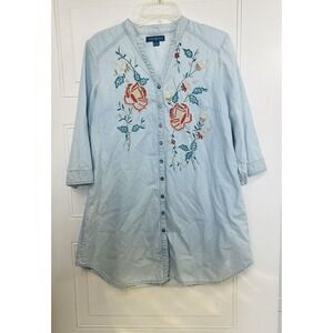 Women's M April Cornell Blue Sun Washed Embroidered Dress Boho Festival Preowned
